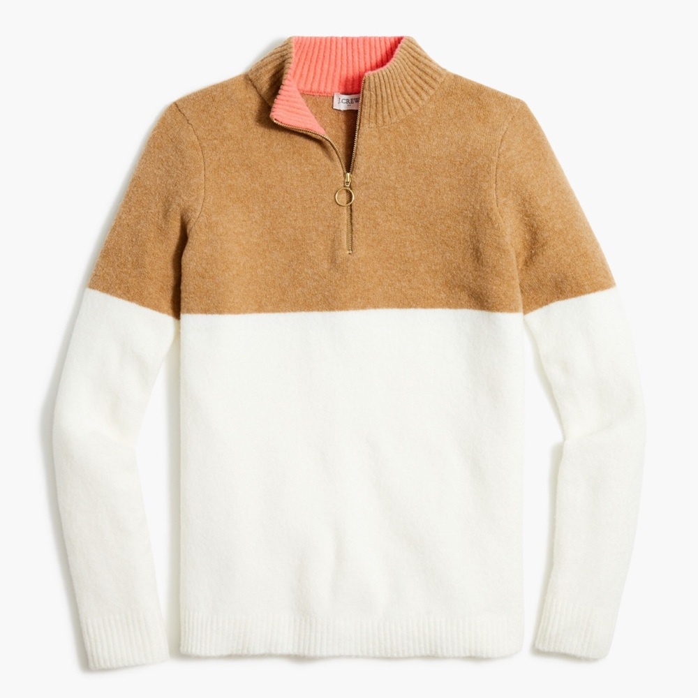 J.Crew Women's Colorblock Zip-Up Sweater Extra Soft Yarn Size L